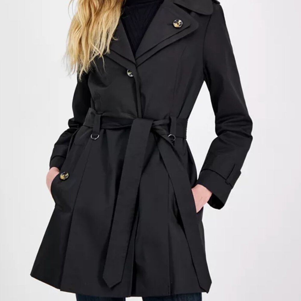 London Fog Single-Breasted Hooded Belted Trench Coat